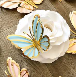 6 pièces or film double couche 3D papillon décoration murale autocollant mur autocollant mariage cérémonie toile de fond décoration fournisseurs - Product Image 3