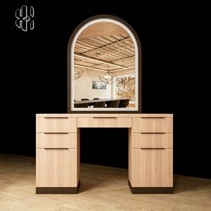 Factory Wholesale Mirror <b>Dressing</b> Station Beauty Salons Barber Hair Salon Vanity <b>Table</b> <b>with</b> Arched Mirror Salon Makeup <b>Table</b> - Product Image 6