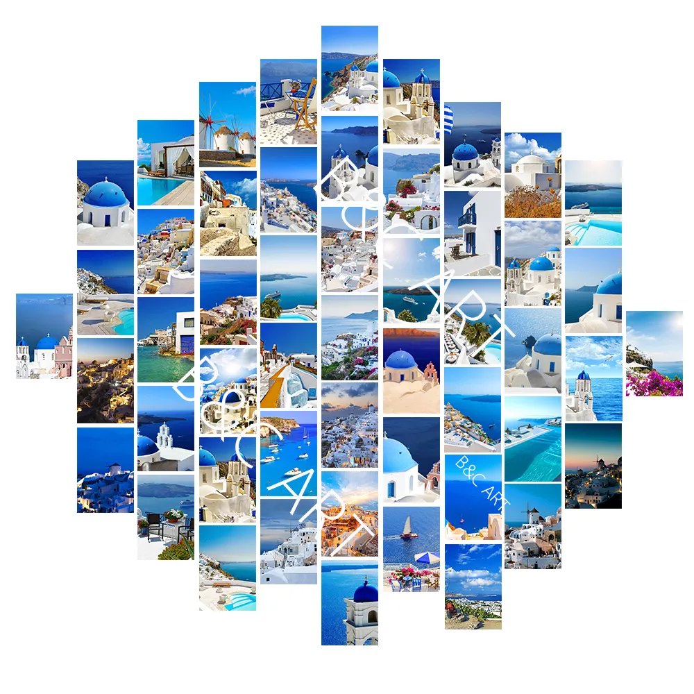 כחול הים התיכון נוף Custom תמונה 4x6 אינץ 50Pcs חדר תפאורה אסתטי קולאז 'ערכת קיר