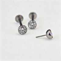 Pendientes de Titanio G23 sin Rosca con Parte Trasera Plana, Zirconia Redonda Superior, para Cartílago, Joyería Corporal Perforada