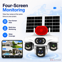 Caméra solaire mondiale 4G Wistino à double panneau, quatre objectifs, quatre écrans, zoom 10X, suivi humanoïde, alarme, caméra AOV 24/7