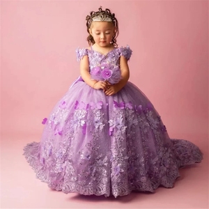 Vestidos de Niña de las Flores Personalizados con Lavanda para Bodas, Apliques de Mariposas, Largos hasta el Suelo, Hermosos Vestidos para Sesiones de <span class=keywords><strong>Fotos</strong></span> de Niños y Cumpleaños - Product Image 2
