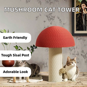 Mushroom Shaped <b>Cat</b> <b>Scratching</b> Post Sisal <b>Cat</b> <b>Tower</b> Indoor Climbing Tree with Base and Hanging Ball Wear Resistant - Product Image 2