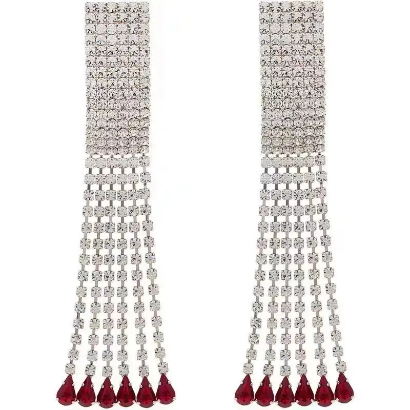 Europe And The United States Cross-border Long Tassel Earrings Sexy Red Diamond Earrings High-class Feeling Accessories