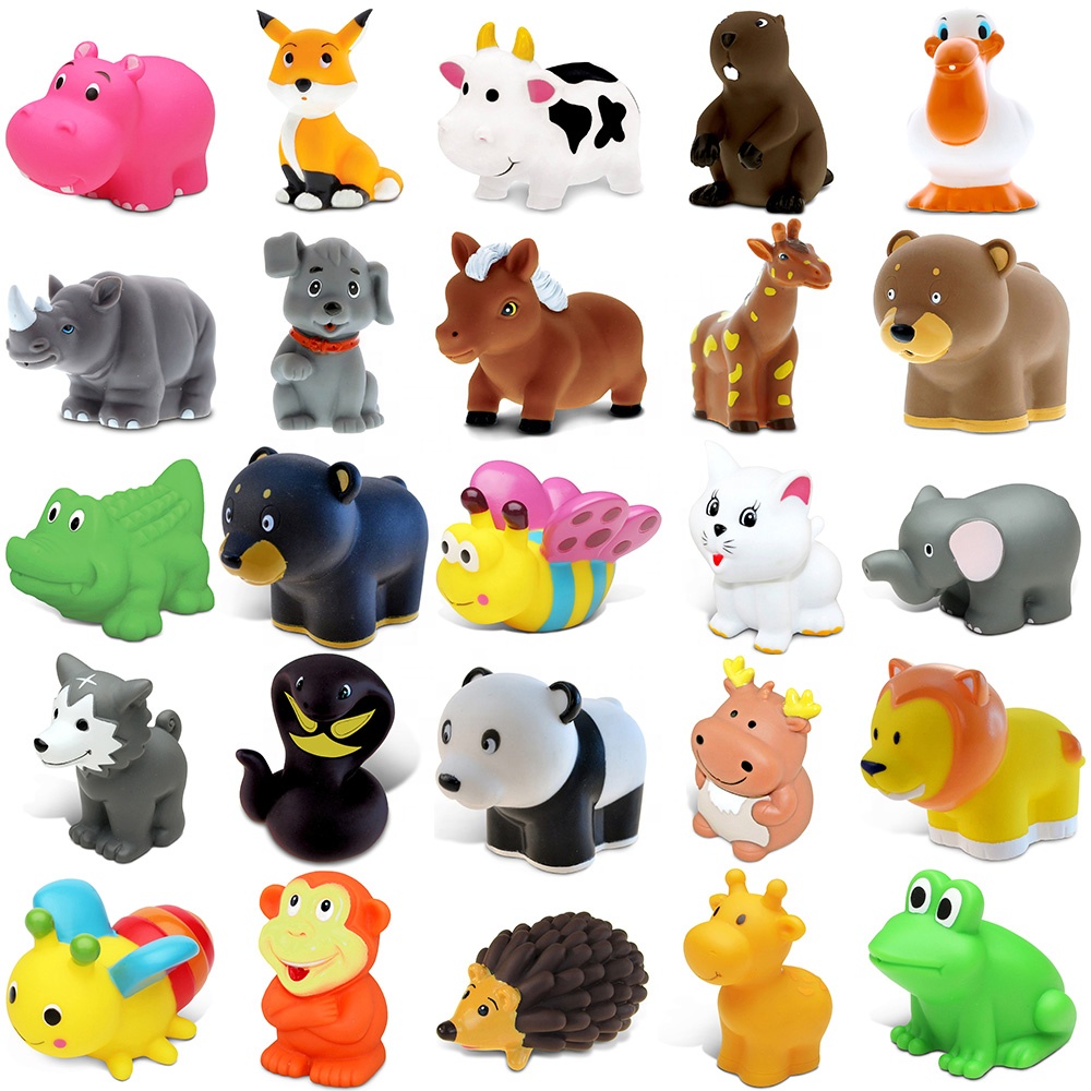 Bulk Child Rubber Toy Toddler Baby Bathtub Water Squirter Bathroom Time Shower Toy Set Terrestrial Creatures Bath Toy Animal