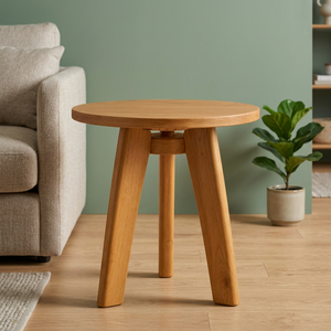 <b>Solid</b> Teak <b>Round</b> <b>Dining</b> <b>Table</b> Six Tapered Hexagonal Legs Scandinavian Modern Durable Eco-Friendly Waterproof 2 Seater Hotel - Product Image 3