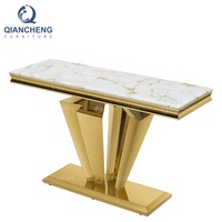 QIANCHENG – meuble de maison moderne en acier ss, vente en gros, plateau en marbre, table console d'entrée dorée de luxe