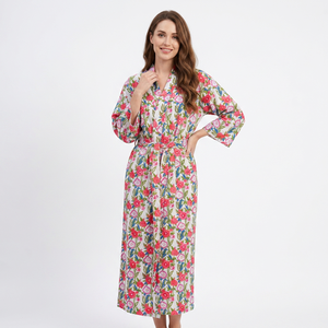 Women's Floral Pattern Cotton Kimono Dress Smooth Beach Bathrobe From Manufacturer Wholesale Supply Knitted Fabric - Product Image 1