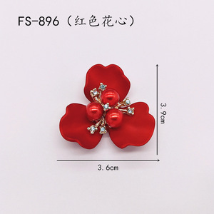 Nueva resina Flor de tres pétalos texto de seda Flor de concha broche rojo brillante novia muñeca flor Material botón - Product Image 3