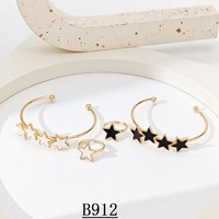 Ensemble bague et bracelet ajustables en émail motif fleur, papillon, feuille et cœur – Bijoux tendance