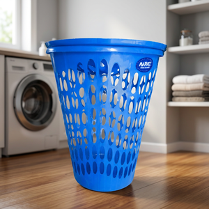 Panier à linge perforé en plastique PP écologique bleu / Panier de rangement pour vêtements (grande taille) certifié Lfgb pour la salle de bain - Product Image 4