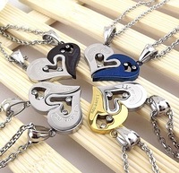Collier de couple simple en gros, bijoux personnalisés avec pendentif cœur en CZ, chaîne de collier en forme de cœur avec diamant