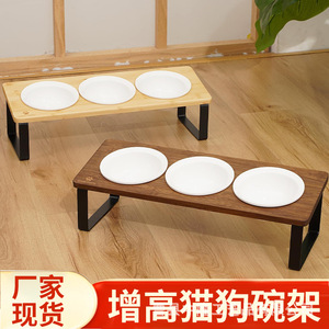 Soporte para tazón de gato de madera maciza, mesa de comedor para mascotas, comedero, altura ajustable, tazón doble, soporte para tazón de comida para perros con boca inclinada. - Product Image 2