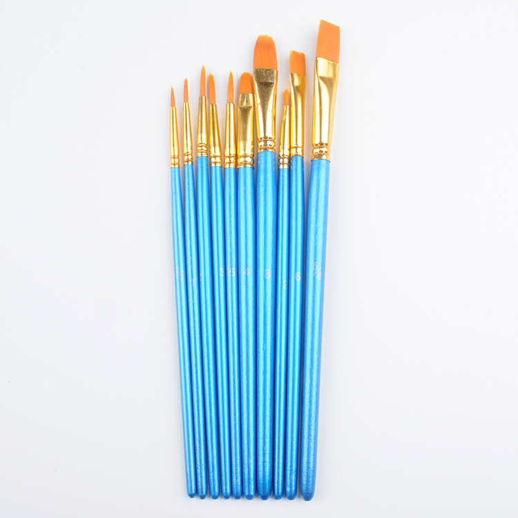 Оптовая продажа набор из 10 коротких синих ручек Золотая нейлоновая кисточка для макияжа