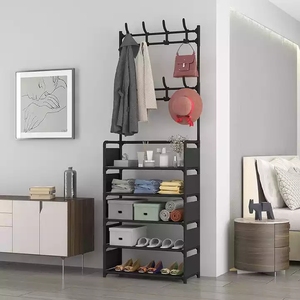 Lắp ráp lưu trữ lối vào kệ tổ chức kim loại áo và giày đứng giá với sàn móc áo cho quần áo và túi lưu trữ - Product Image 1