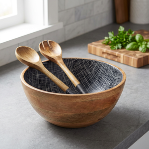 Juego de Tazones para Servir Comida de Madera Natural Pulida, Estilo Vintage, Ecológicos, de BS INTERNATIONAL, Solo Lavar a Mano, Decoración para Fiestas en Casa - Product Image 1