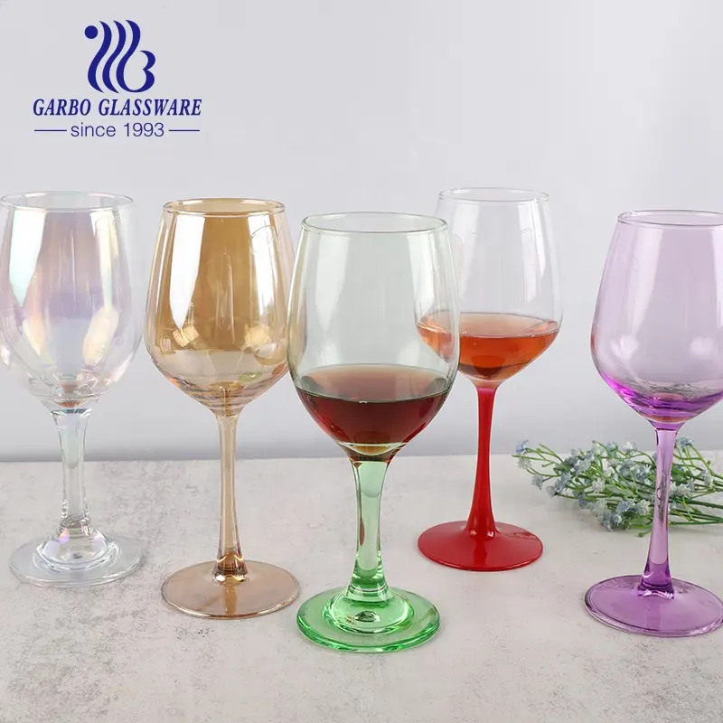 フルスプレーカラーステムワイン飲用ガラス製品ストックグラスゴブレットデコレーションウェディングドリンクカップステムウェアカラーグラス