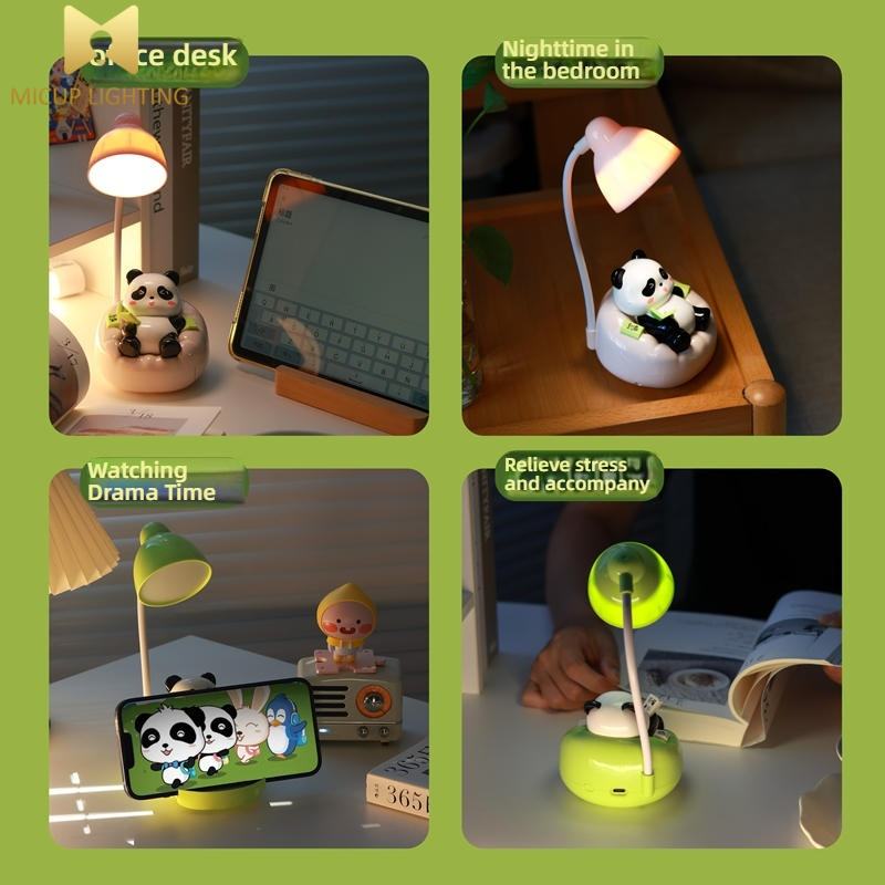 Cute Creative Green Panda USB Table Lamp with Phone Holder Kids Room Bedroom Bedside Cartoon Student Lamp