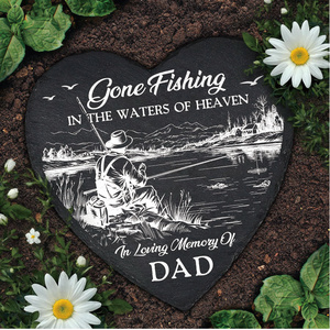 Pietra commemorativa in legno ecologica per la perdita del papà, a tema pesca, 'Andato a pescare negli acquari del paradiso', regalo di commaugnosezza per pescatori - Product Image 2