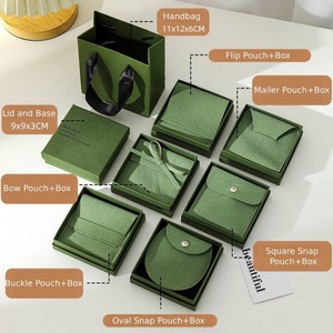 Green Jewelry Boxes with Velvet Pouch Set | Eco Cardboard Universal Square Jewelry Box with Handbag Chinese Fancy Jewelry Box - Product Image 6