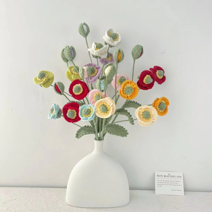 Bouquet de crochet de coquelicot tissé à la main grande laine tissée fleur artificielle décoration de la maison cadeau - Product Image 1
