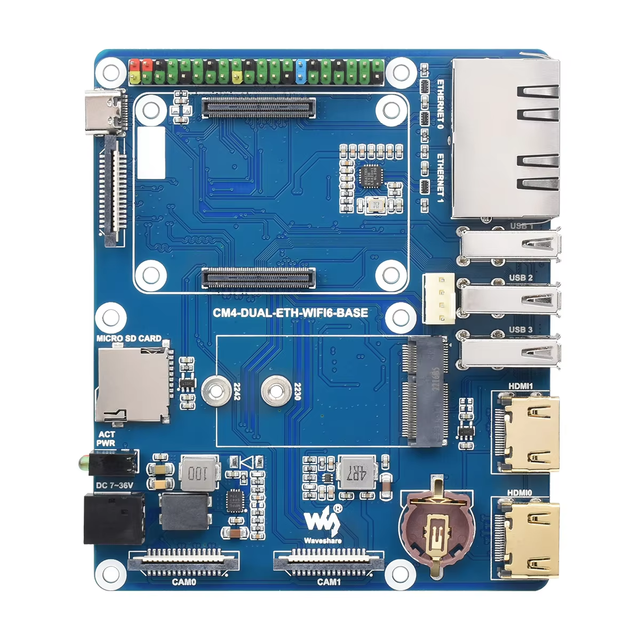 Raspberry Pi Compute Module 4 Base Board WIFI6 DUAL ETH Gigabit ETH 40PIN GPIO M.2M USB2.0 HDM| CSI RTC 5/12V 7-36V