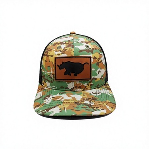 Casquette Trucker 6 Panneaux Structurée en Maille Camouflage avec Patch en Cuir Personnalisé, Fabriquée au Vietnam, pour Adultes, Style de Haute Qualité - Product Image 1