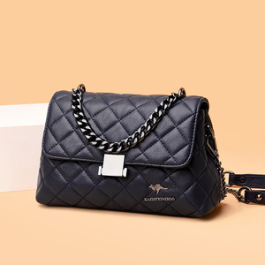 New Small <b>Square</b> Lattice Bag Pu Solid Zipper Fashion Single Shoulder Messenger Bag With Chain Ladies Handbag - Product Image 4