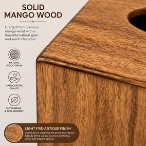 Leathervines Natural Color Rectangular Mango Wood Handcrafted Art Deco Modern Tissue Box Cover <b>Bathroom</b> Decor - Product Image 3