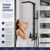Système de douche multifonction en laiton chromé, avec panneau de douche en laiton massif, fonction pluie, douchette à main, douchette bidet et bec de baignoire coulissant, pour appartement, hôtel, villa