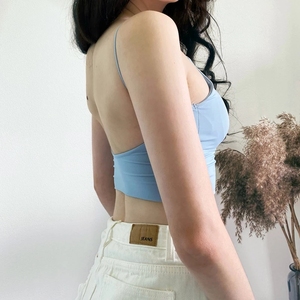 Áo ba lỗ nữ dây spaghetti, áo camisole có mút ngực, áo gile dệt kim nâng ngực, thoáng mát, mềm mại, chất liệu lụa đá mùa hè, áo ống ngực - Product Image 2