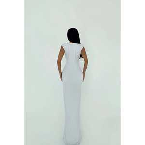 Robe de soirée basique blanche en satin, coupe trapèze, taille empire, sans bretelles, avec fente, tailles XS à XL, pour soirée ou mariage - Product Image 1