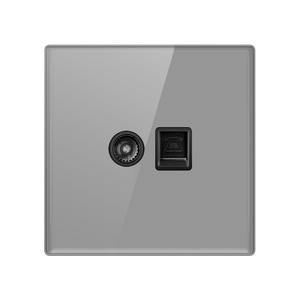 Prise murale de haute qualité conforme aux normes britanniques, plaque de prise TV 10A en ABS gris givré avec 2 prises - Product Image 3