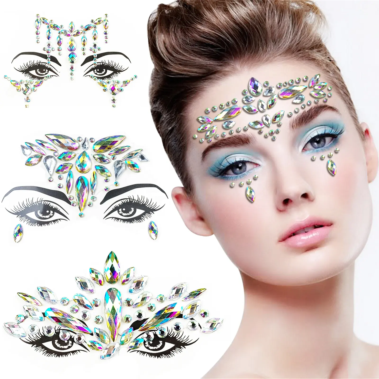 Groothandel Gezicht Juwelen Rave Gezicht Gem Tattoo Crystal Eye Body Juwelen Crystal Rhinestone Gezicht Gem Stickers Voor Festival Party