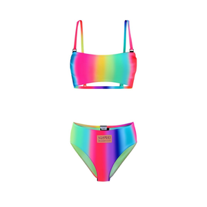 Set Bikini HDJ con Top Halter a Righe Arcobaleno e Slip a Vita Alta, Taglie 42 44 46 48, Costume da Bagno e Abbigliamento da Spiaggia - Product Image 4