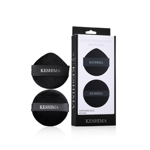 Lot de 2 houppettes à poudre en velours noir, rondes et en forme de goutte, avec étui - Product Image 1