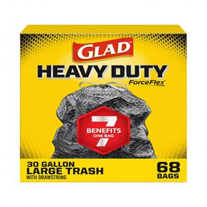 Sacs poubelle à cordon Glad ForceFlex biodégradables, épais, transparents, résistants, grands, 68 pièces - Product Image 1