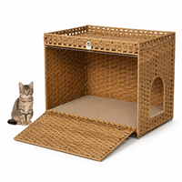 Mobilier de maison pour chat en rotin, design moderne, avec bac à litière dissimulé, grande maison pour chat d'intérieur, cages et abris pour animaux de compagnie
