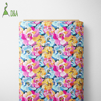 Kain Katun 100% Grosir, Motif Bunga Poppy Ungu & Biru Cerah untuk Kemeja, Tas, Sarung, Kerajinan, Pakaian Anak Laki-laki & Perempuan