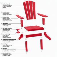 Chaise Adirondack pliante en HDPE rouge, siège de salon extérieur avec accoudoirs, meubles de patio, de jardin, de plage et de terrasse