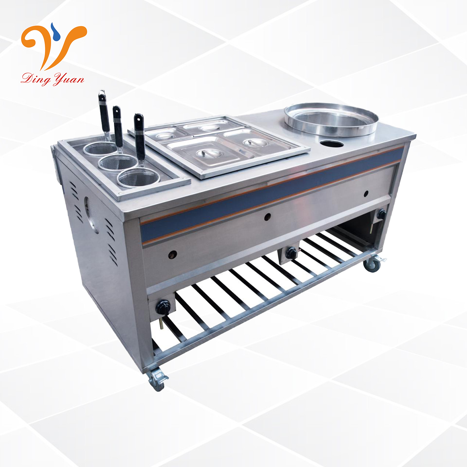 Коммерческая машина для приготовления фаст-фуда из нержавеющей стали, ручная Мобильная тележка с роликами