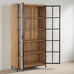 ตู้โชว์กระจก 2 บาน สไตล์อินดัสเทรียล ทำจากไม้ที่ยั่งยืน ใช้ได้หลากหลายเป็นตู้จีน ตู้บาร์ และชั้นวางหนังสือสำหรับบ้าน - Product Image 2
