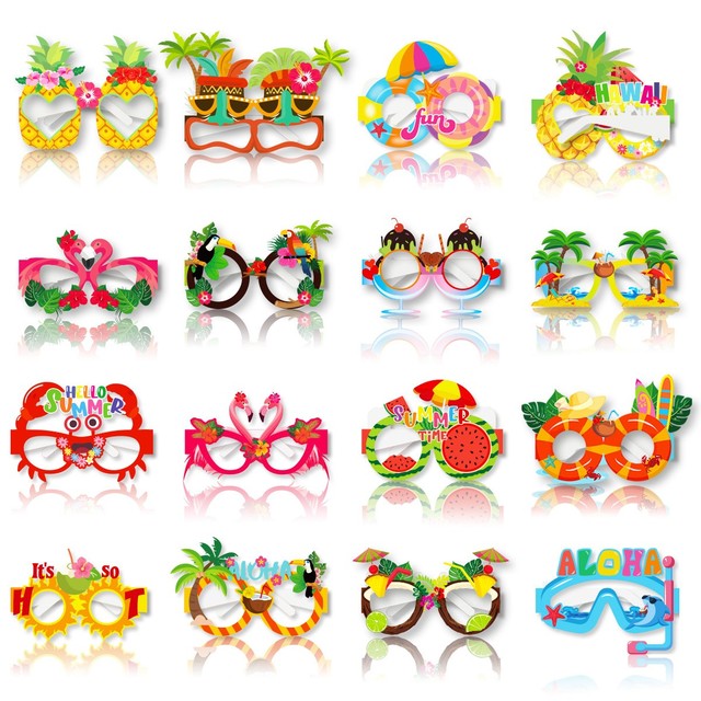 8pcs Luau Party Eyeglasses Bulk Beach Party Paper Glasses Favors ,Tropical Party Photo Props Fancy Dress Accessory