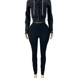 Completo da jogging da <span class=keywords><strong>donna</strong></span> in <span class=keywords><strong>cotone</strong></span> lavato, 2 pezzi: felpa con cappuccio e pantaloni, tinta unita - Product Image 2