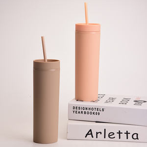 Gobelet mince de 16 oz en acrylique mat, gobelets fins de couleur pastel, double paroi en plastique, gobelet réutilisable, cadeaux DIY - Product Image 1