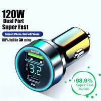 Cargador de Coche USB Súper Rápido de 2 Puertos para iPhone 14 Pro Max 13 12 11 Samsung S23 S22, Adaptador de Carga Rápida de 120W
