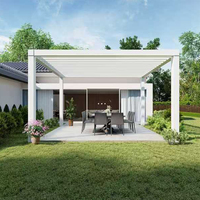 Pérgola Bioclimática Personalizable y Ajustable para Exteriores, con Techo de Láminas Impermeable, Plegable, de Aluminio con Luz