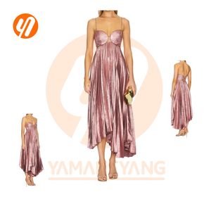 1721 USA Abito da <span class=keywords><strong>Donna</strong></span> di Alta Qualità per Feste, Vestito con Fiocco Metallico Lucido e Spalle Scoperte in Rete, Ordine Personalizzato con MOQ Ridotto - Product Image 3