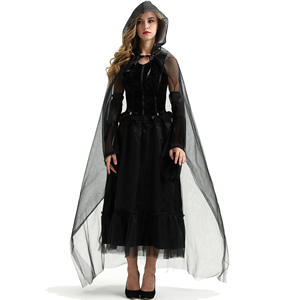 Robe de soirée d'halloween sexy de style sombre pour femmes avec cape nouvelle performance de cosplay pour les costumes de films et de télévision - Product Image 3