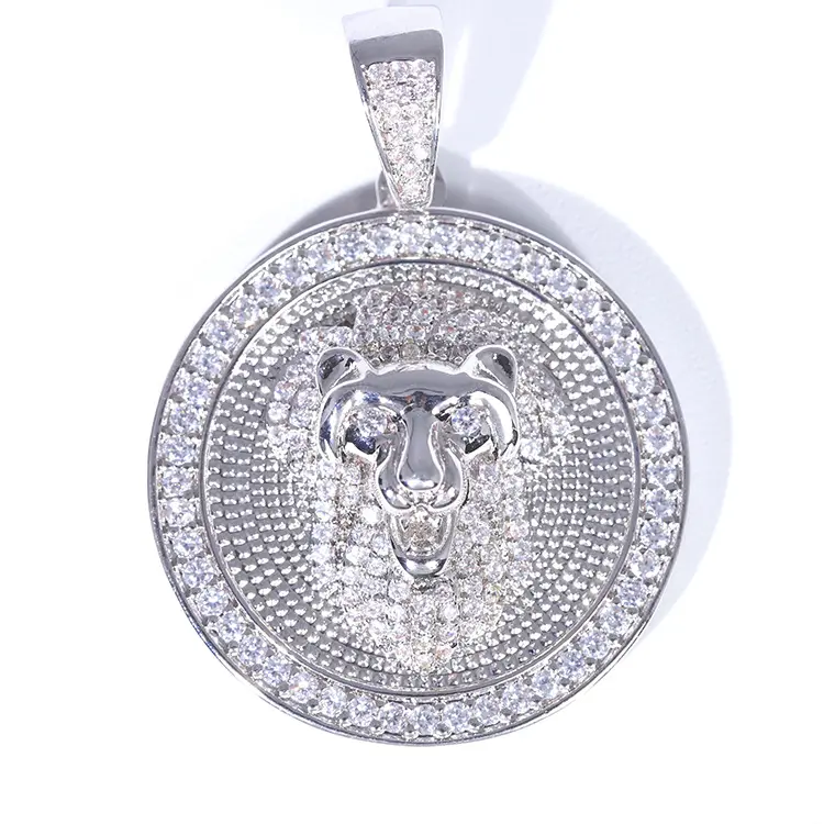 الهيب هوب الأزياء مجوهرات بأشكال حيوانات VVS مويسانيتي 925 الفضة يثلج خارجا الأسد رئيس قلادة الكوبي قلادة